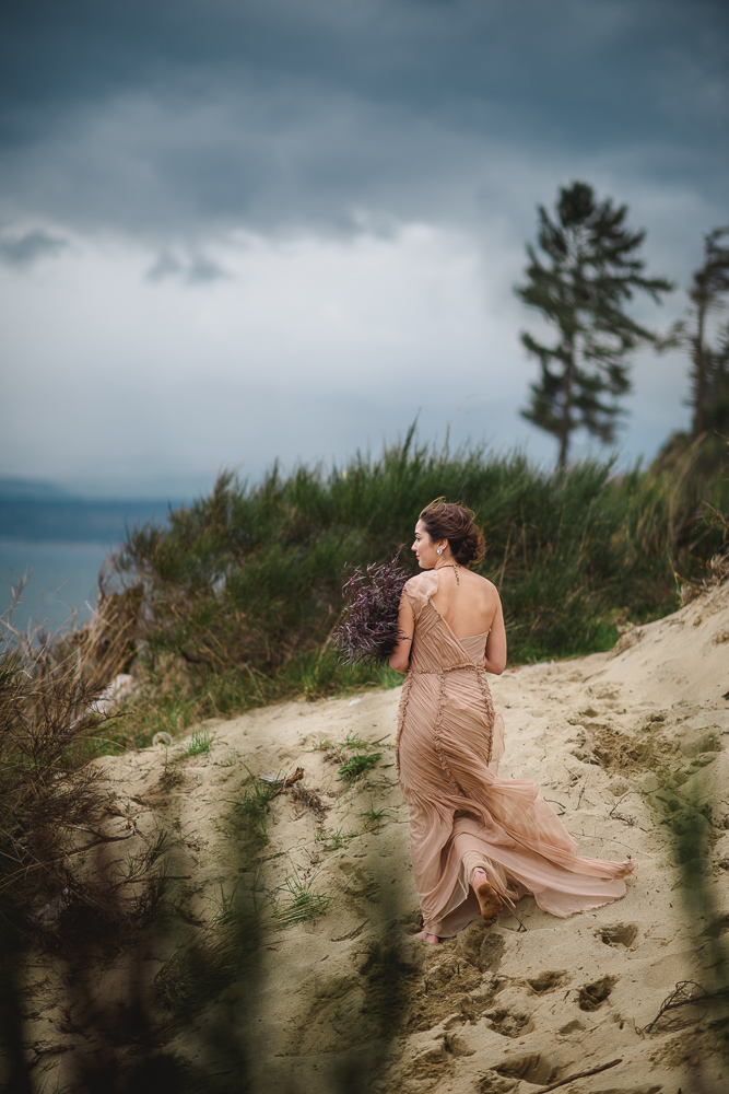 Bride in Blush Gown on BeachColours of the Wind Erin Wallis Photography West Coast Weddings Magazine