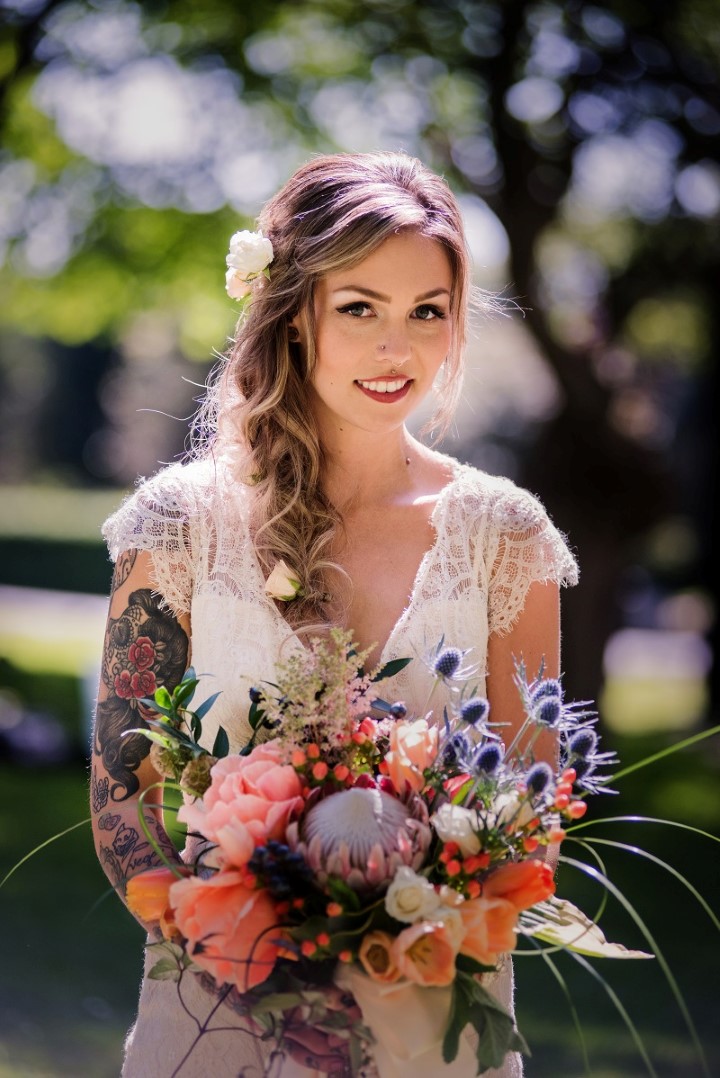 Boho Bride with bouquet Love in the Summer Bridesmaids by Funkytown Photography West Coast Weddings