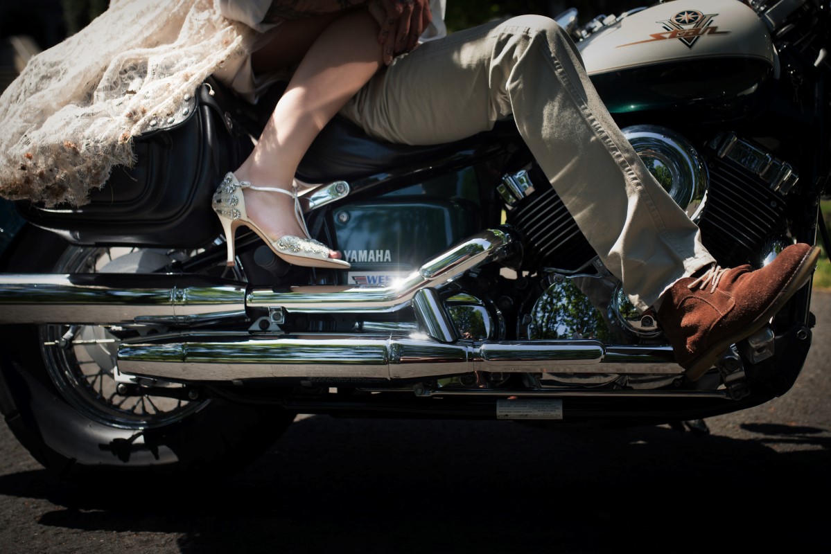 Emmy London Shoes Bridal Motorcycle at St Ann's Academy