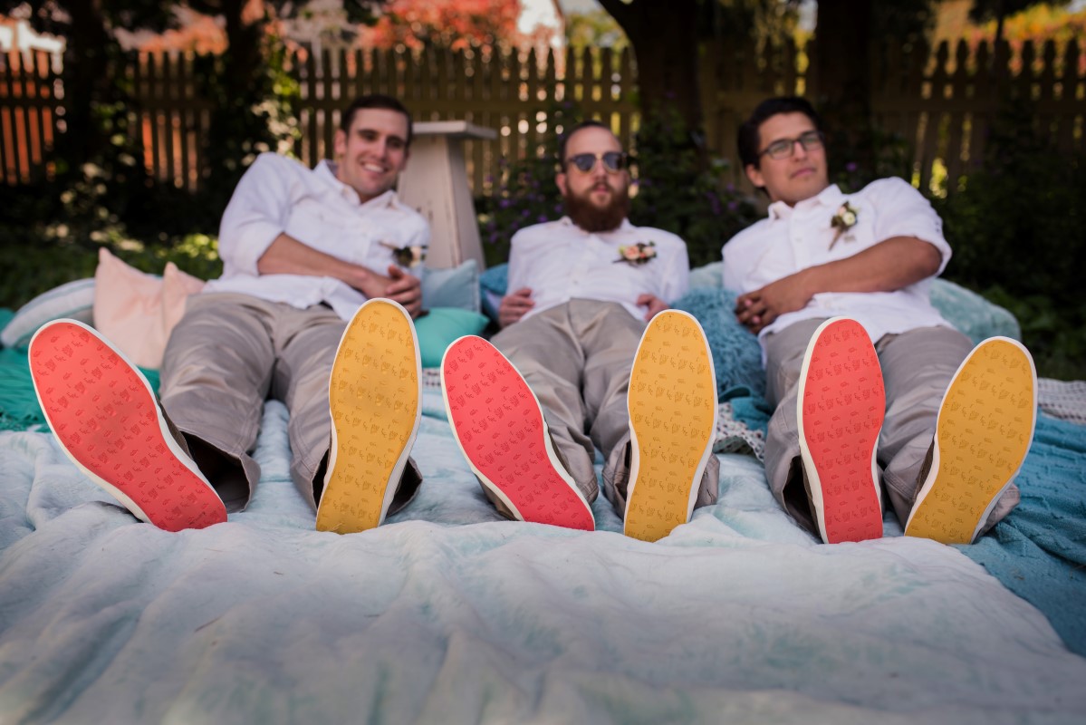 Groomsmen with Coloured Sneakers and White Linen Shirts The Hudson's Bay