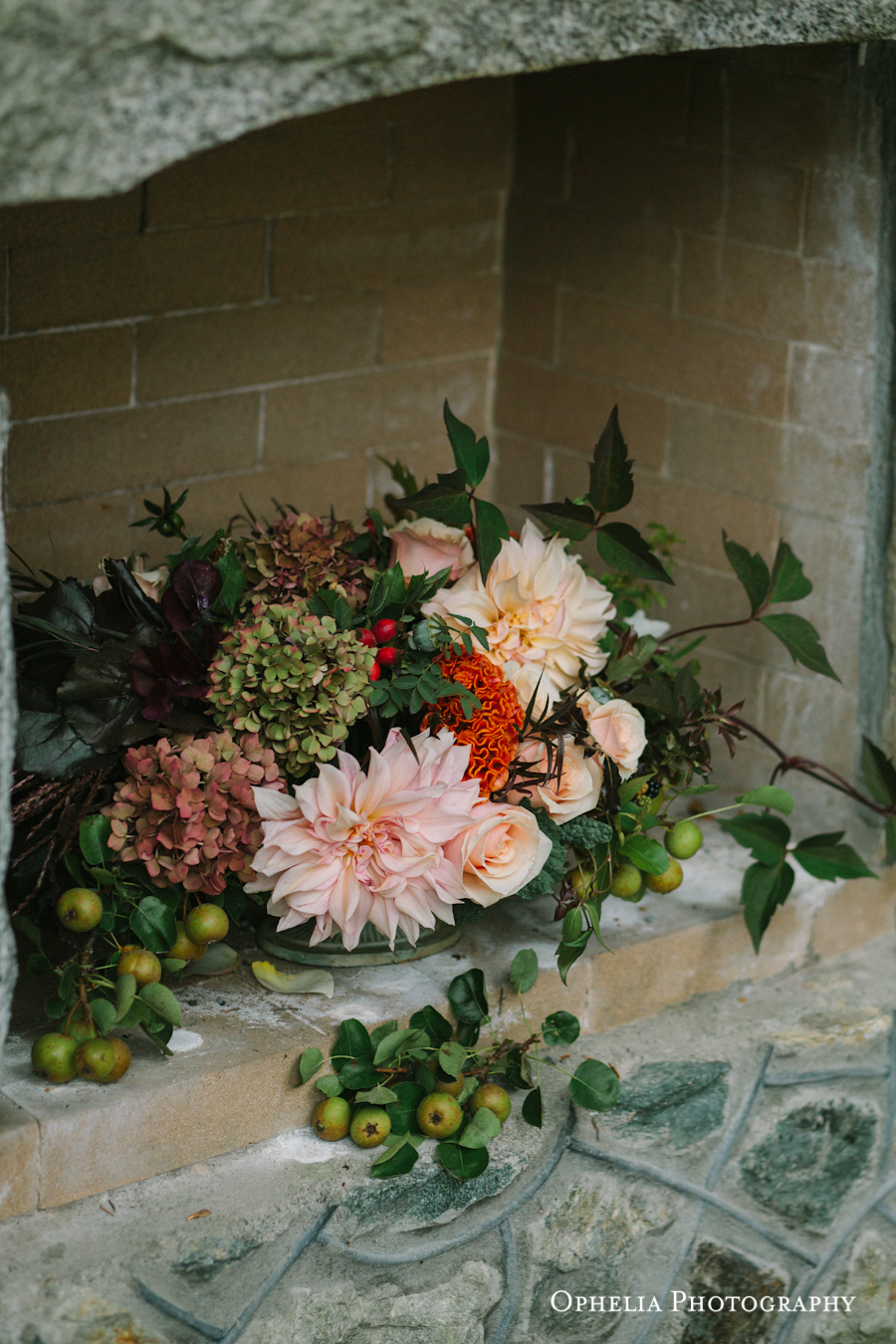 Floral Bouquet Outdoor Fireplace West Coast Weddings Vancouver Island English Garden