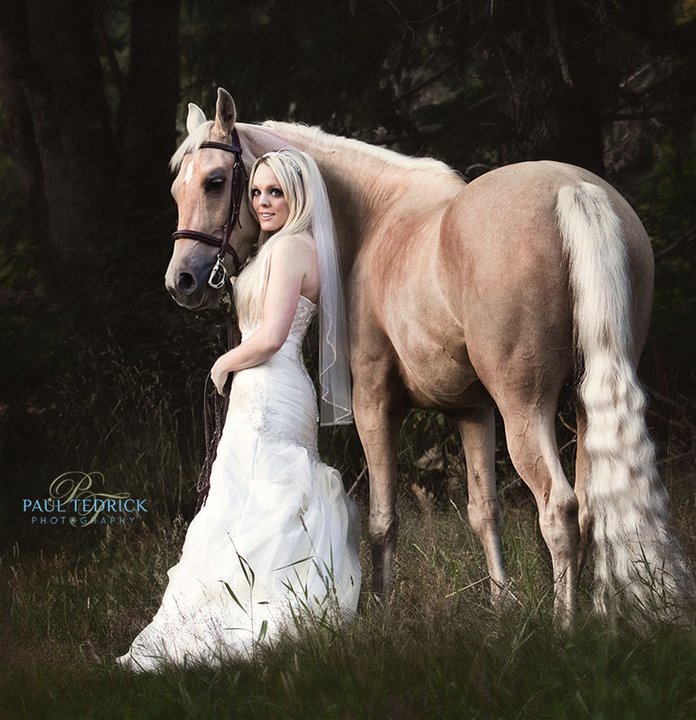 Bride with her horse West Coast Weddings Magazine