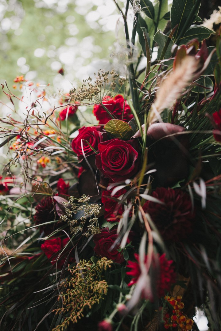 Floral design Fleurtacious by Lynda MarieGothic Dark Elegance West Coast Weddings Magazine