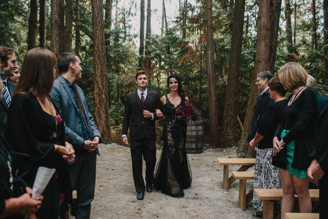 Just married forest ceremony Gothic Dark Elegance West Coast Weddings Magazine