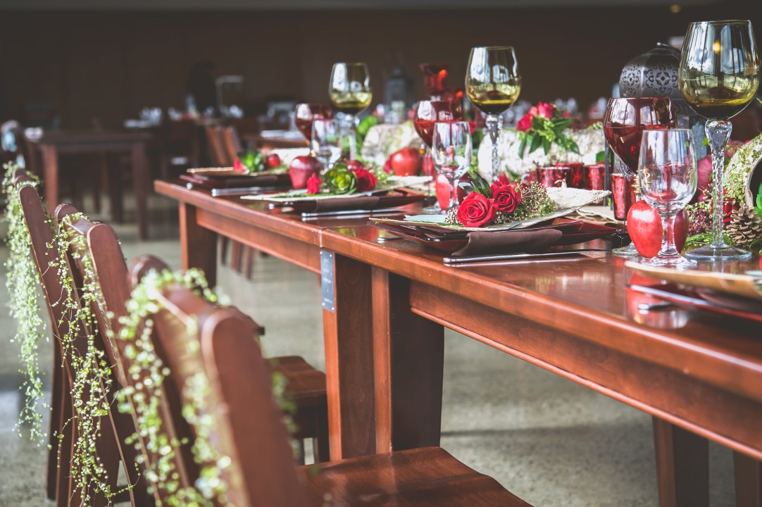 Jewel Tones for Burgandy and Green Head Table Bracey Photography