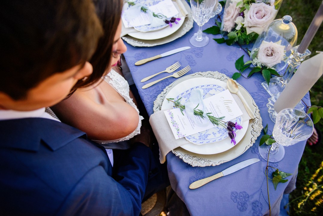 Beautiful place setting in field of lavender Kristen Borelli Photography