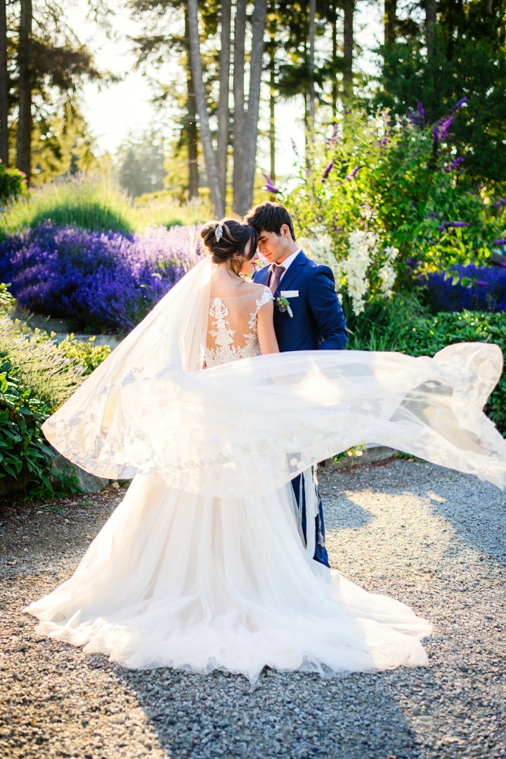 Bride and Groom in Field of LavenderKristen Borelli Photography