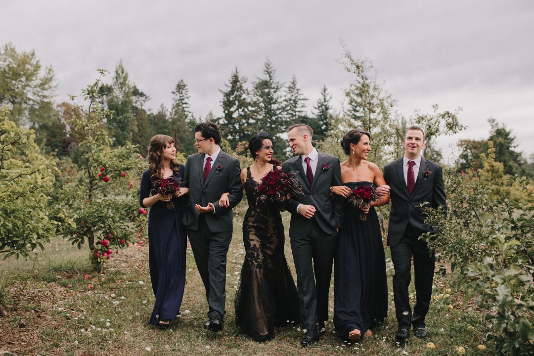 Wedding party in vineyard Gothic Dark Elegance West Coast Weddings Magazine