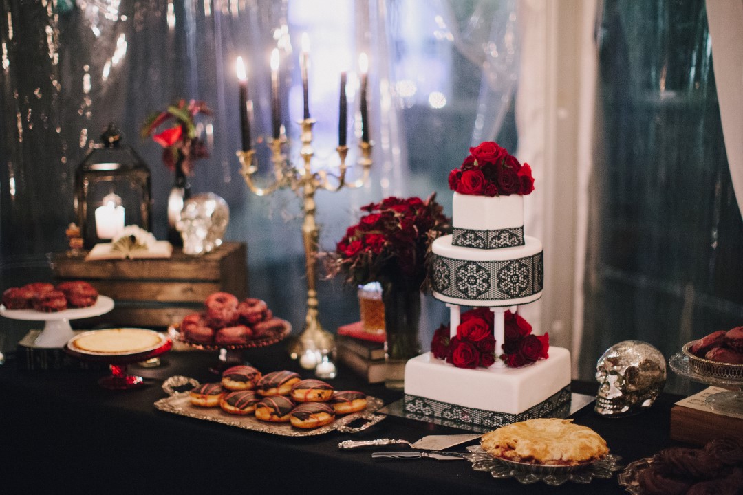 Black and Red Dessert Table Gothic Dark Elegance West Coast Weddings Magazine