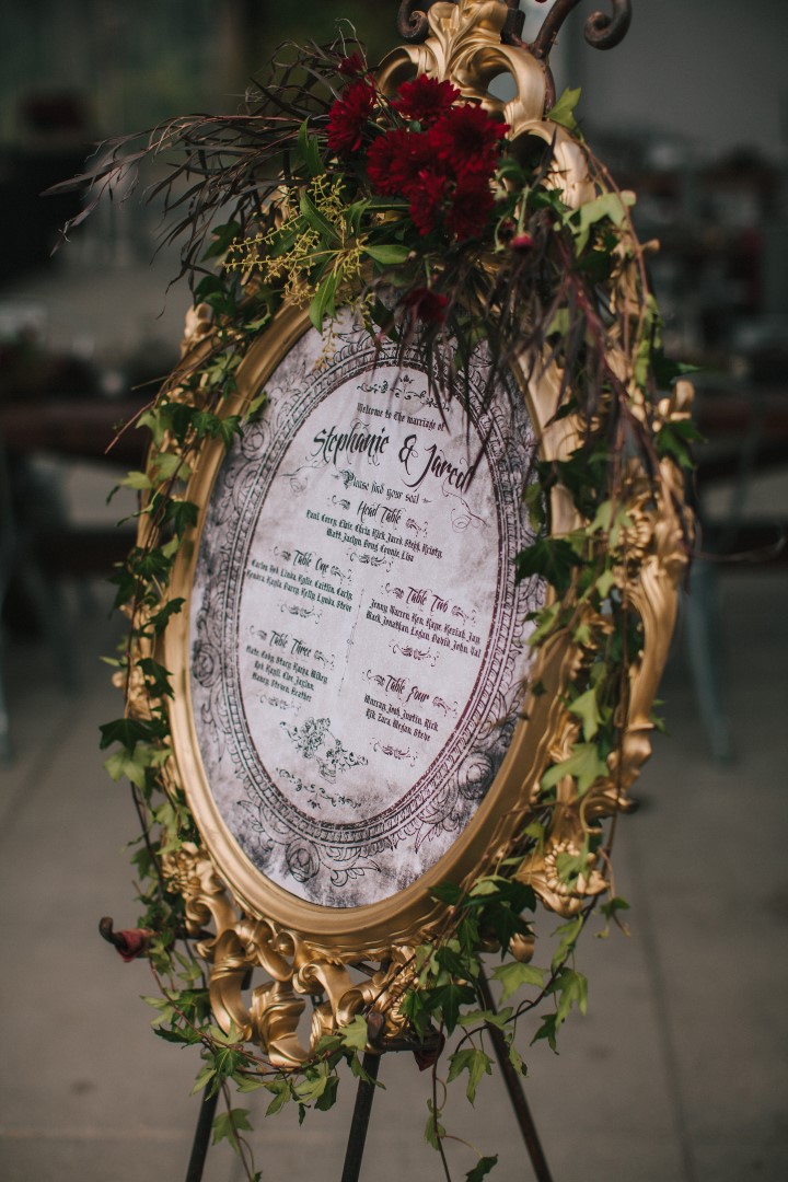 Table Seating Chart Gothic Dark Elegance West Coast Weddings Magazine