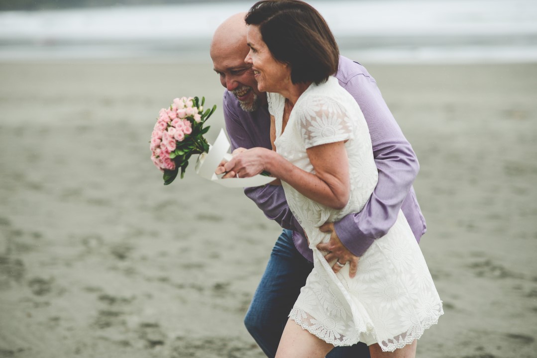 Newlyweds on Beach West Coast Elope Vancouver Island Wedding Magazine