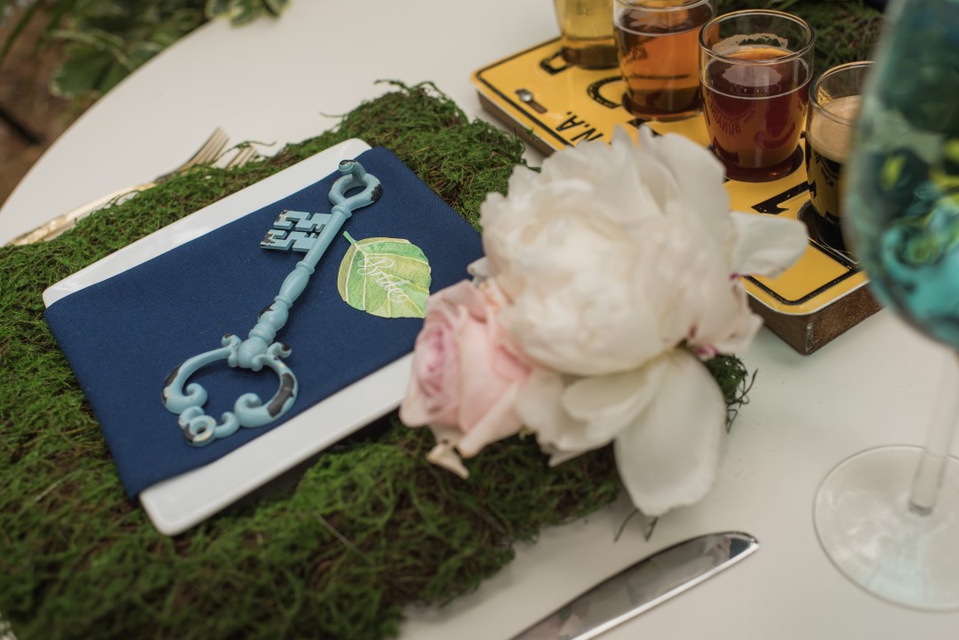 Sweetheart Table Place Setting with Vintage Key River Romance Vancouver Island