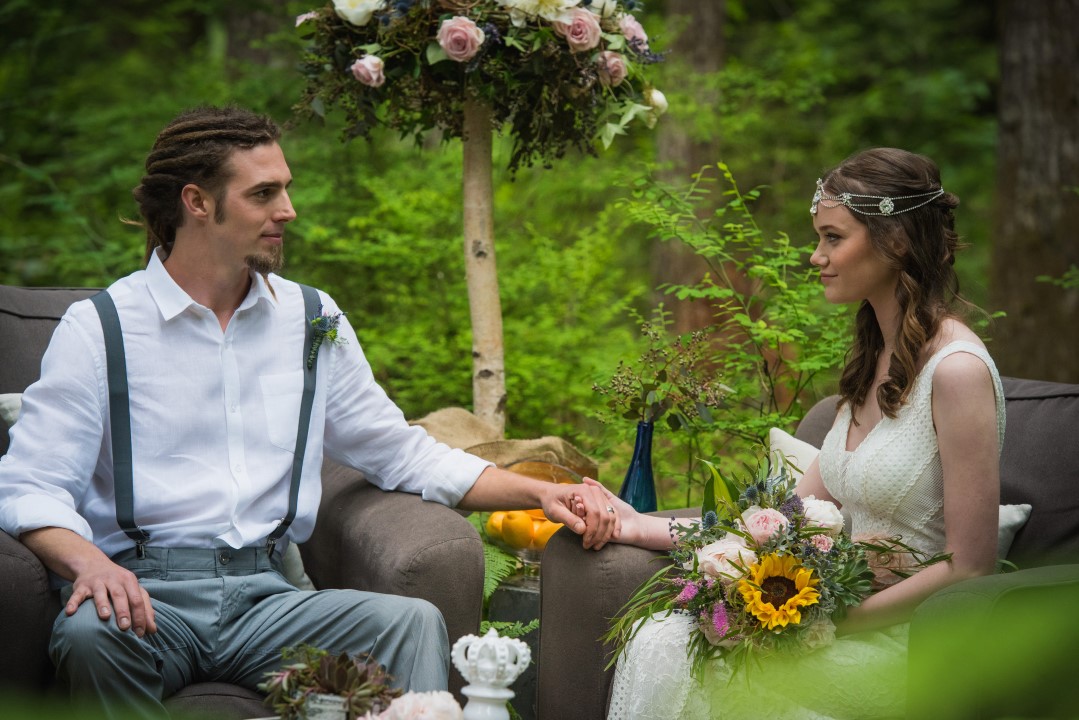 Couple in Forest River Romance Vancouver Island Wedding