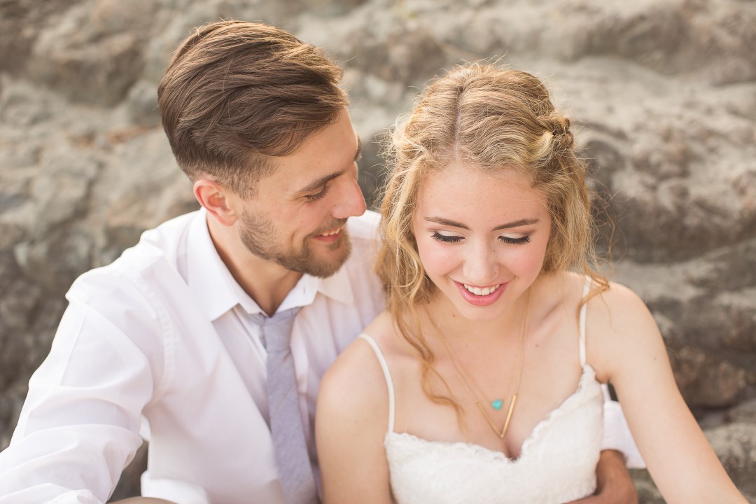 Newlyweds smiling Mexican Inspiration West Coast Weddings