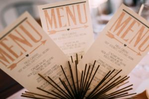 Menu Cards Gold Emboss on Cream PaperSuns Golden Kiss West Coast Weddings Magazine