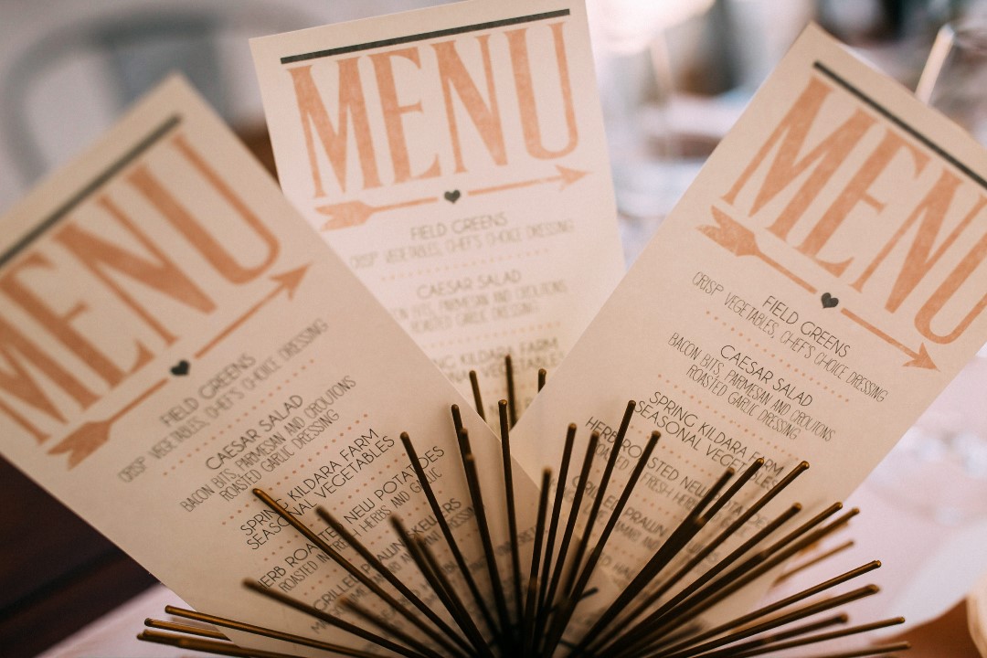 Menu Cards Gold Emboss on Cream PaperSuns Golden Kiss West Coast Weddings Magazine