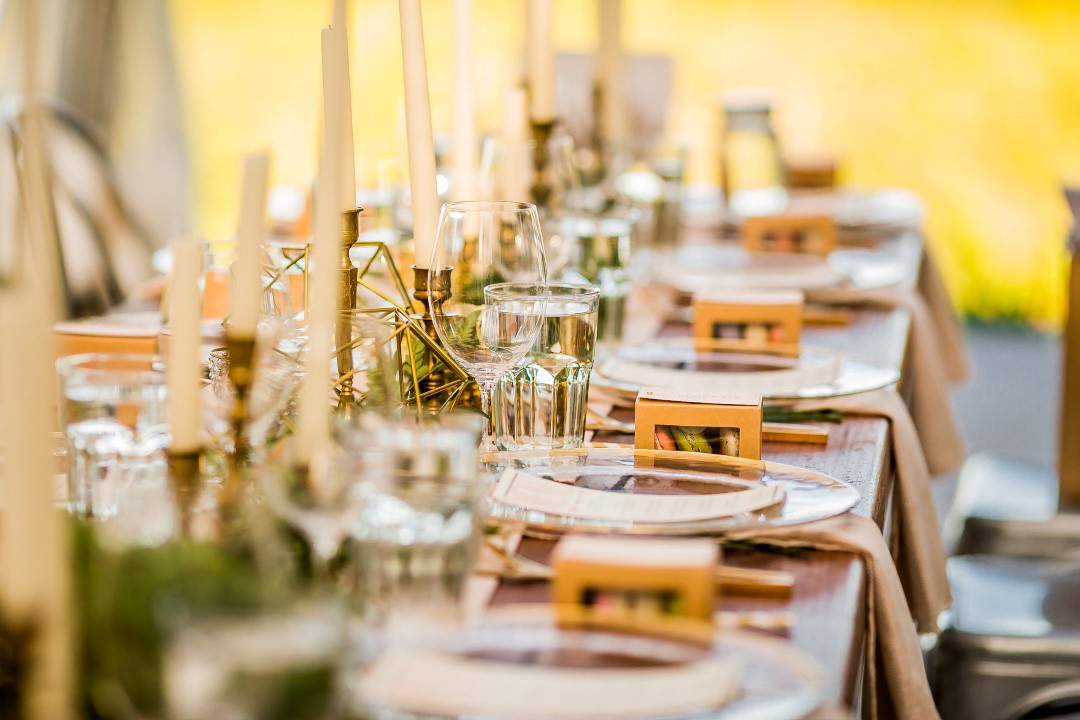 Place Settings at ReceptionSuns Golden Kiss West Coast Weddings Magazine