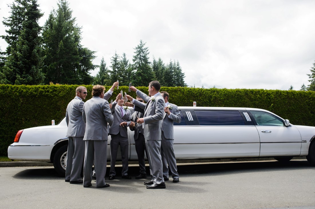 Groomsmen in limo Crown Isle Love Story on Vancouver Island