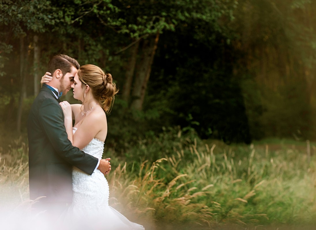 Newlyweds at a A sublime wet coast wedding