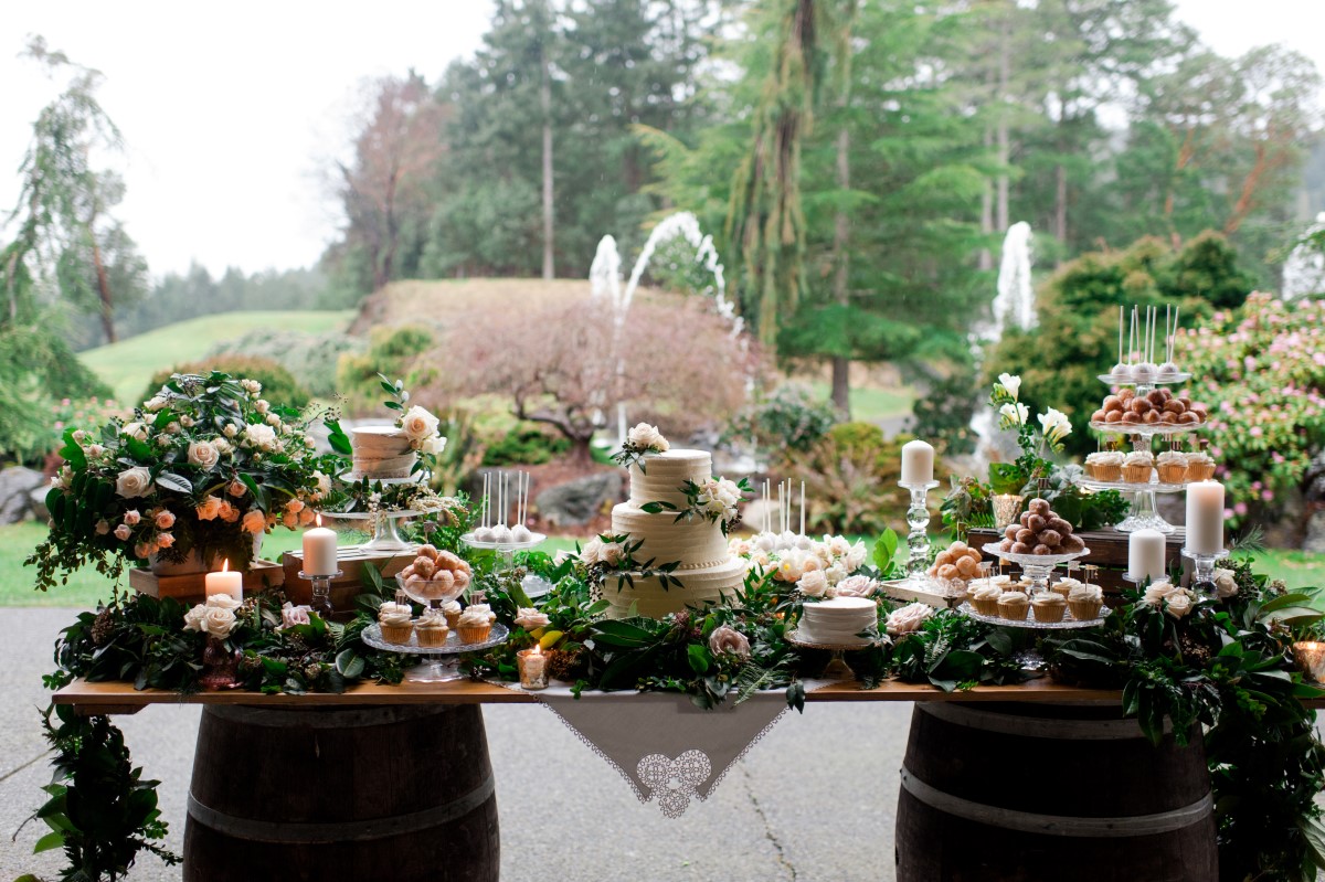 Gorgeous Greenery & Sweet Cakes Tim Hortons Wedding Dessert Table West Coast Weddings Magazine