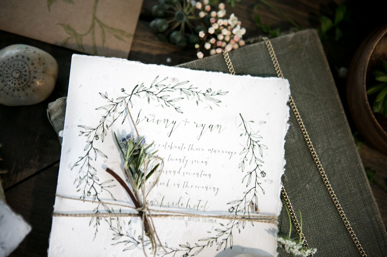 Invitations Eco Chic Wedding with Stylish Foraged Greenery Details West Coast Weddings Magazine