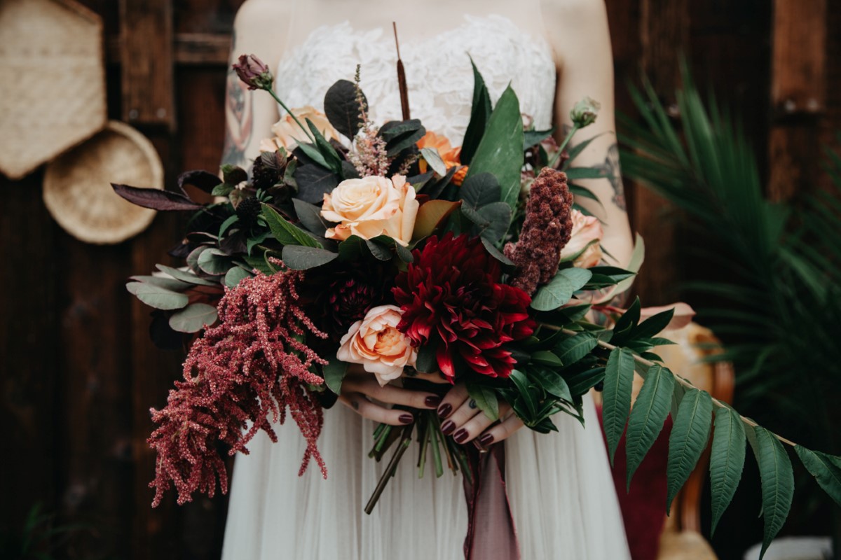 Burgandy Dahlia Bridal Bouquet Inked + Pretty Brides West Coast Weddings Magazine