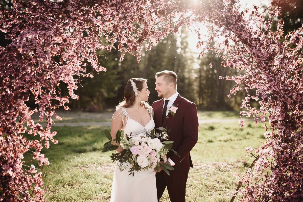 Cherry Blossom Ceremony Circle Arch | Erin Wallis Photography | Sublime Celebrations | Karen Bezaire | Shelter Point Distillery | The White Peony | Jims Clothes Closet | Purely Flower | Headquarters Hair Studio | Eden Street Spa | West Coast Weddings Magazine