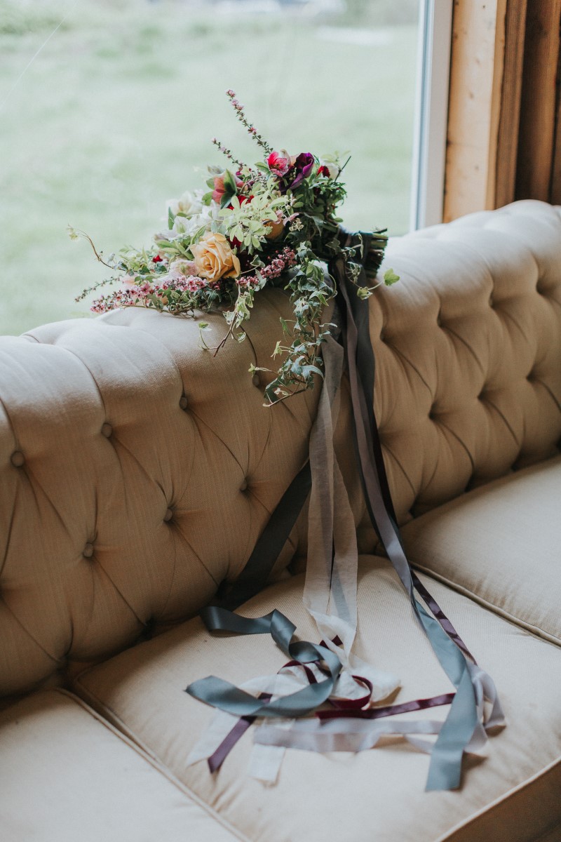 Bouquet with RibbonsMoody Blue Romance Summer Rayne Photo West Coast Weddings Magazine