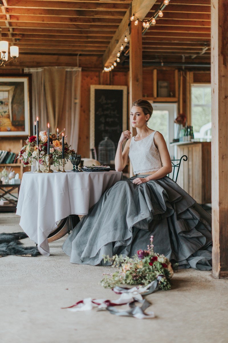 Bride at Table Moody Blue Romance Summer Rayne Photo West Coast Weddings Magazine