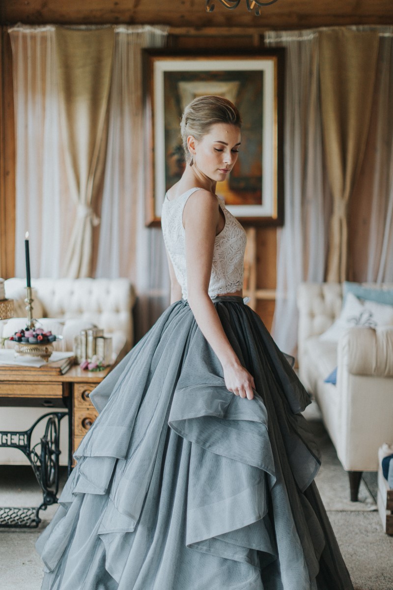 Bride in Skirt Moody Blue Romance Summer Rayne Photo West Coast Weddings Magazine