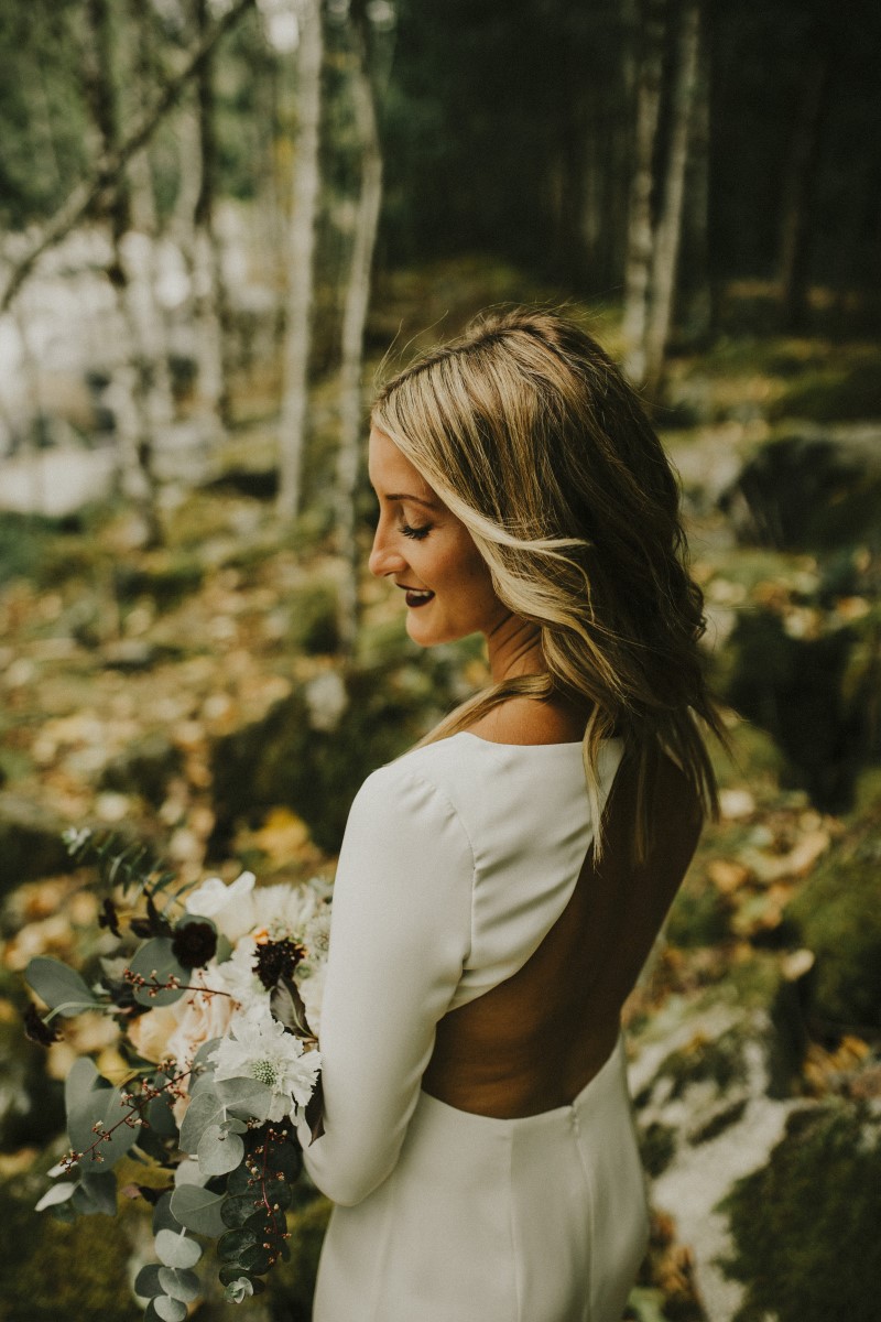 Brides Gown Back Detail Elegant Woodland West Coast Weddings Magazine Vancovuer