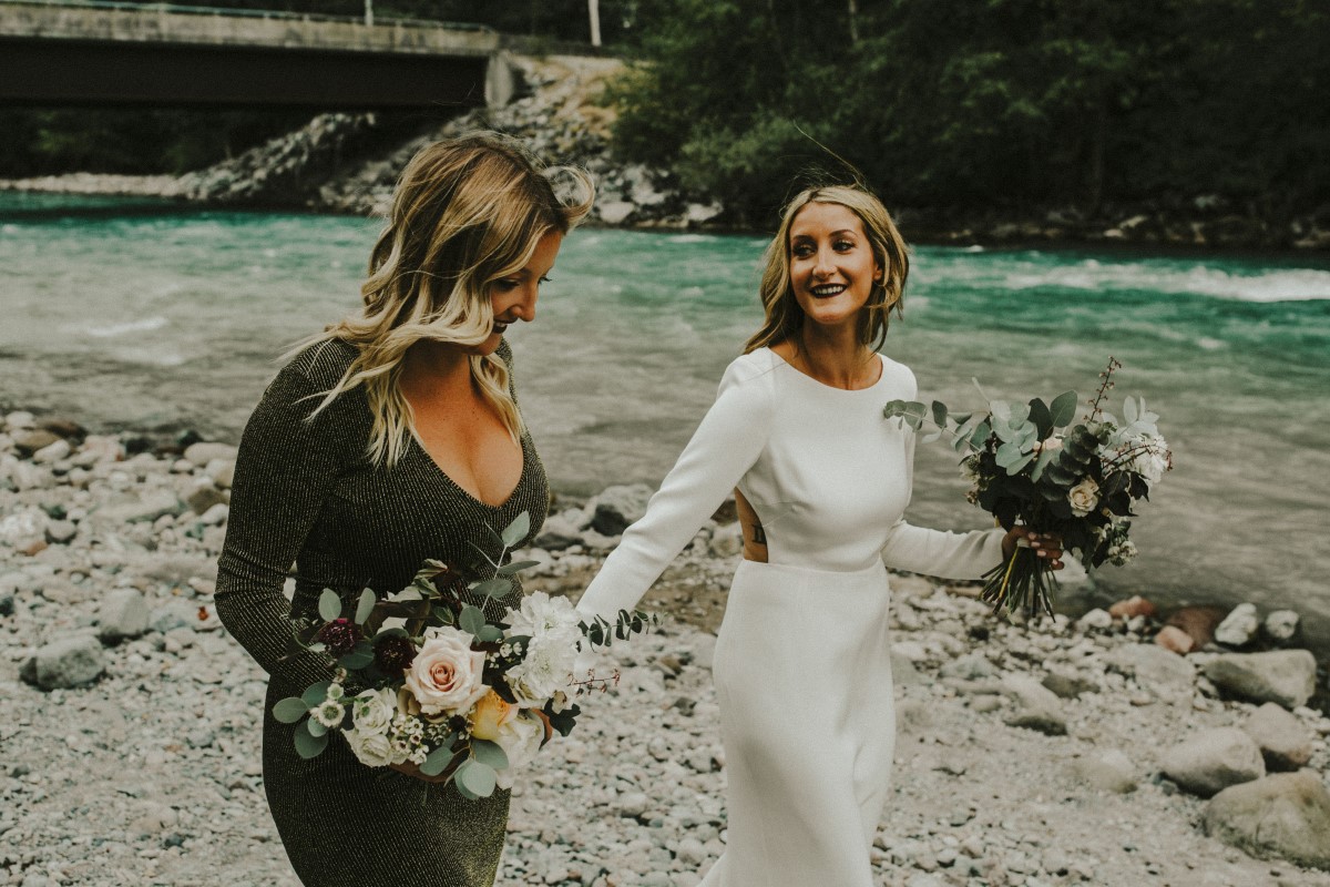 Bride and Maid of Honor Elegant Woodland West Coast Weddings Magazine Vancovuer