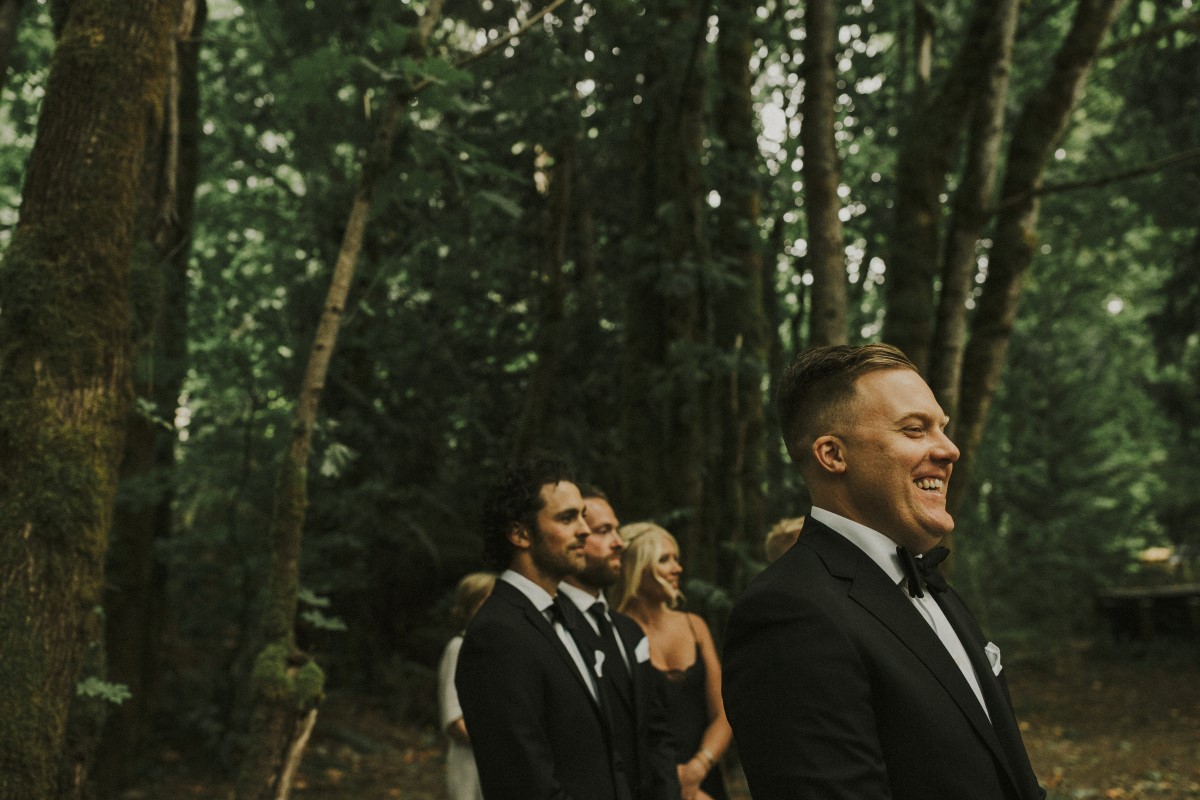 Groomsmen at Forest Ceremony Elegant Woodland West Coast Weddings Magazine Vancovuer