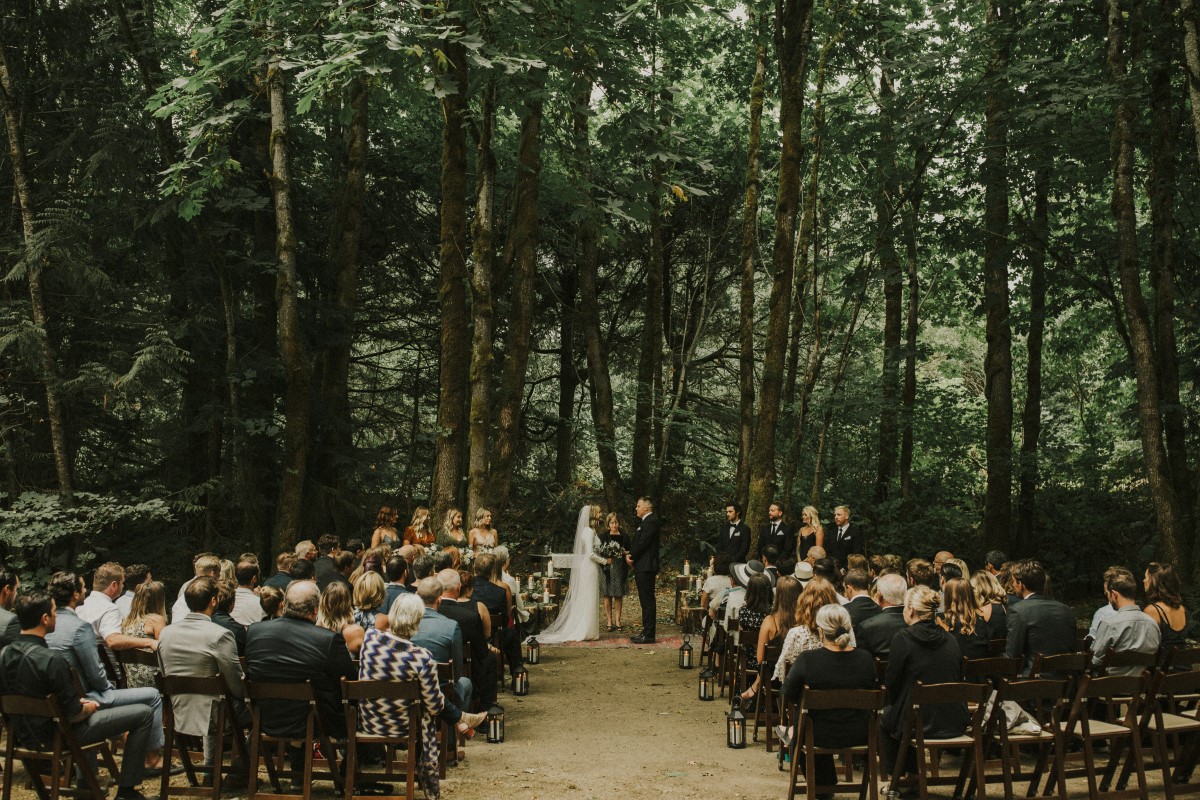 Large forest ceremony Elegant Woodland West Coast Weddings Magazine Vancovuer