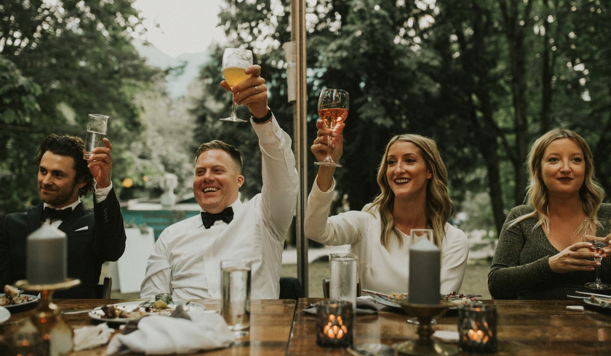 Toasting the Newlyweds Elegant Woodland West Coast Weddings Magazine Vancovuer