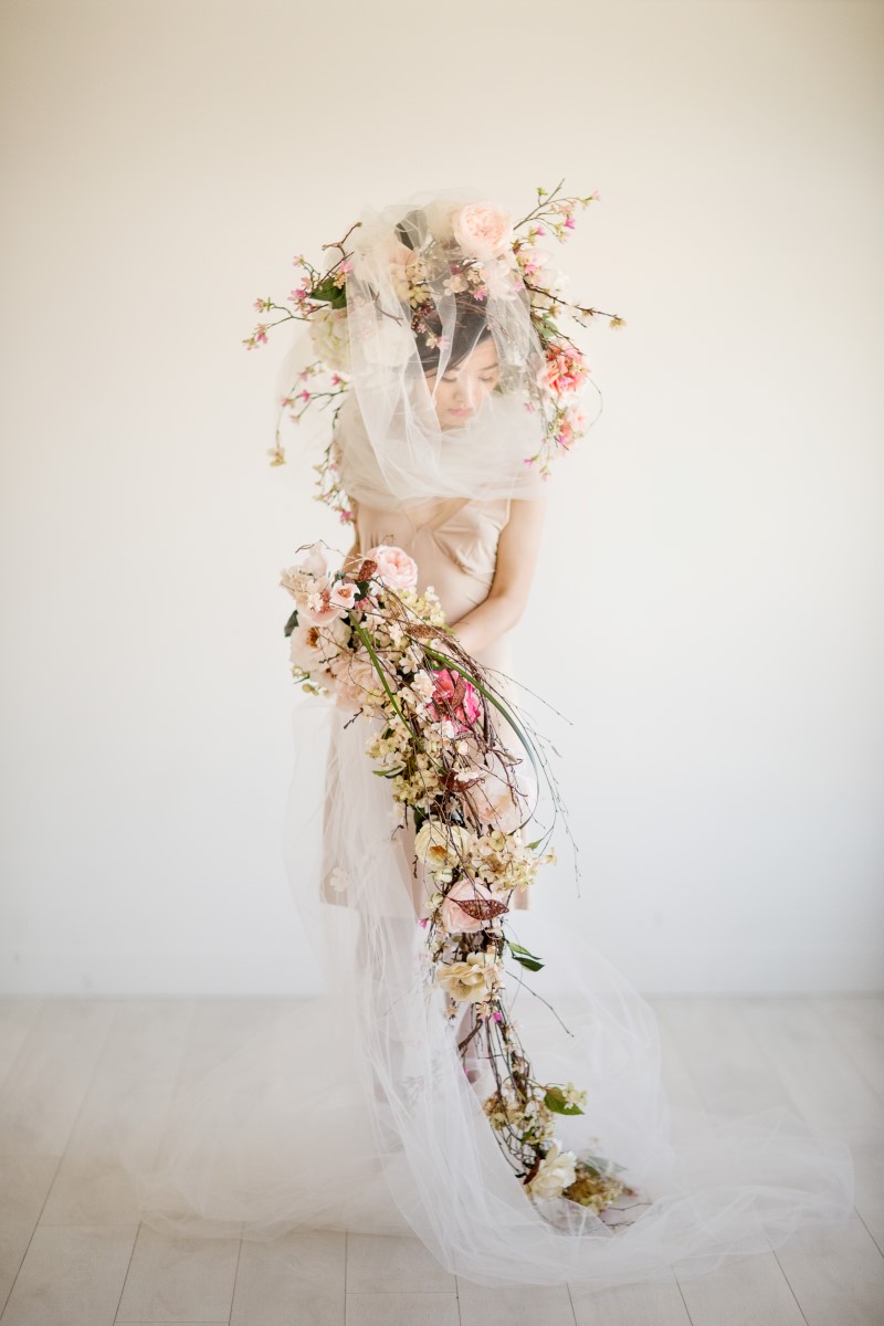 Bridal Veil Asian Botanical Beauty Maru Photography Deborah Lee Designs West Coast Weddings Magazine