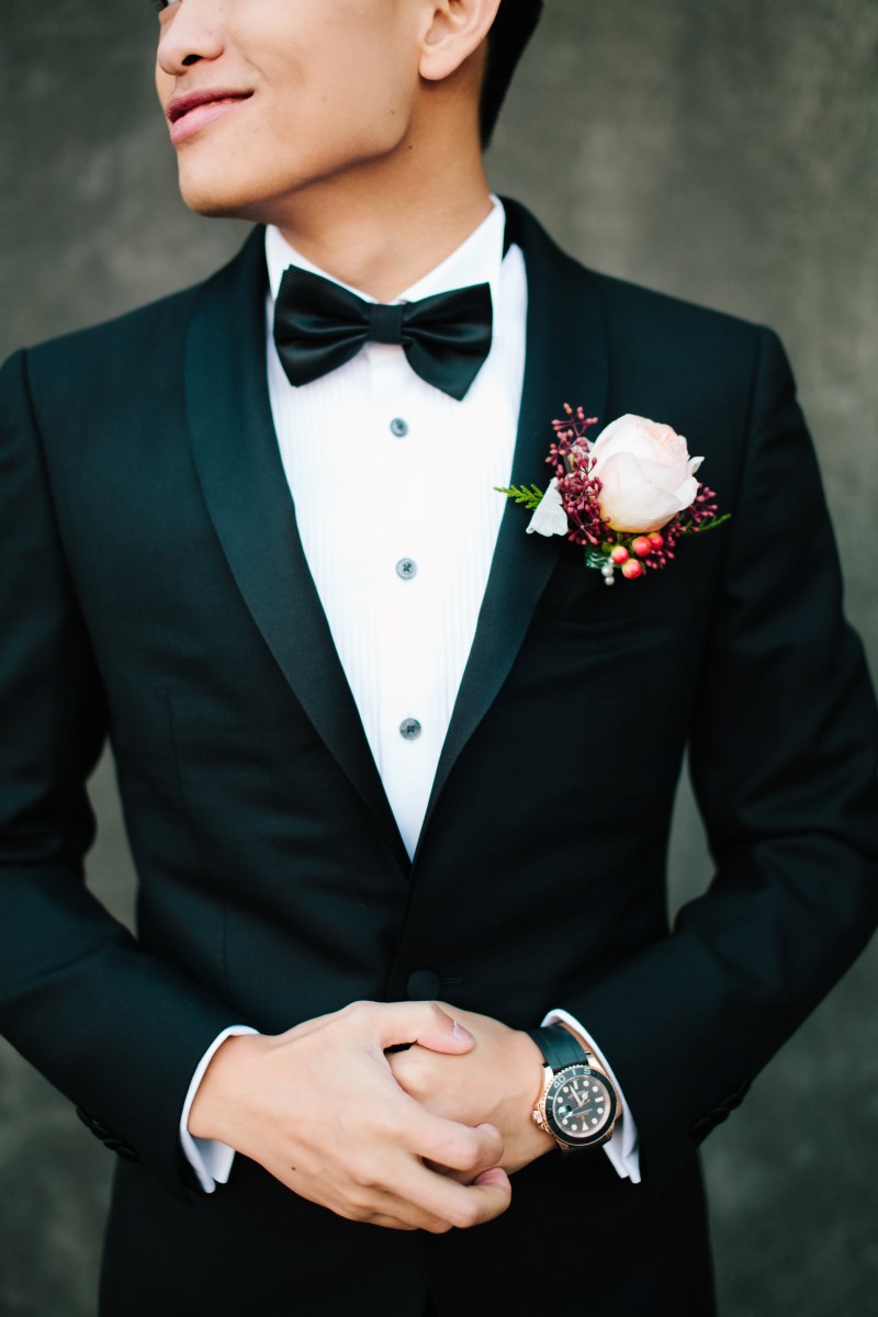 Classic boutonniere Cherry Wang Weddings Vancouver Magazine