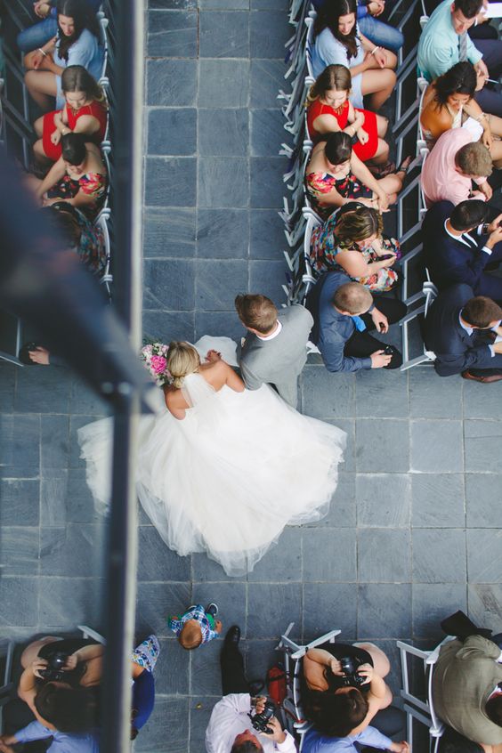 Drone Shot Bride down the Aisle at Black Rock Oceanfront Resort on Vancouver Island West Coast Weddings Magazine