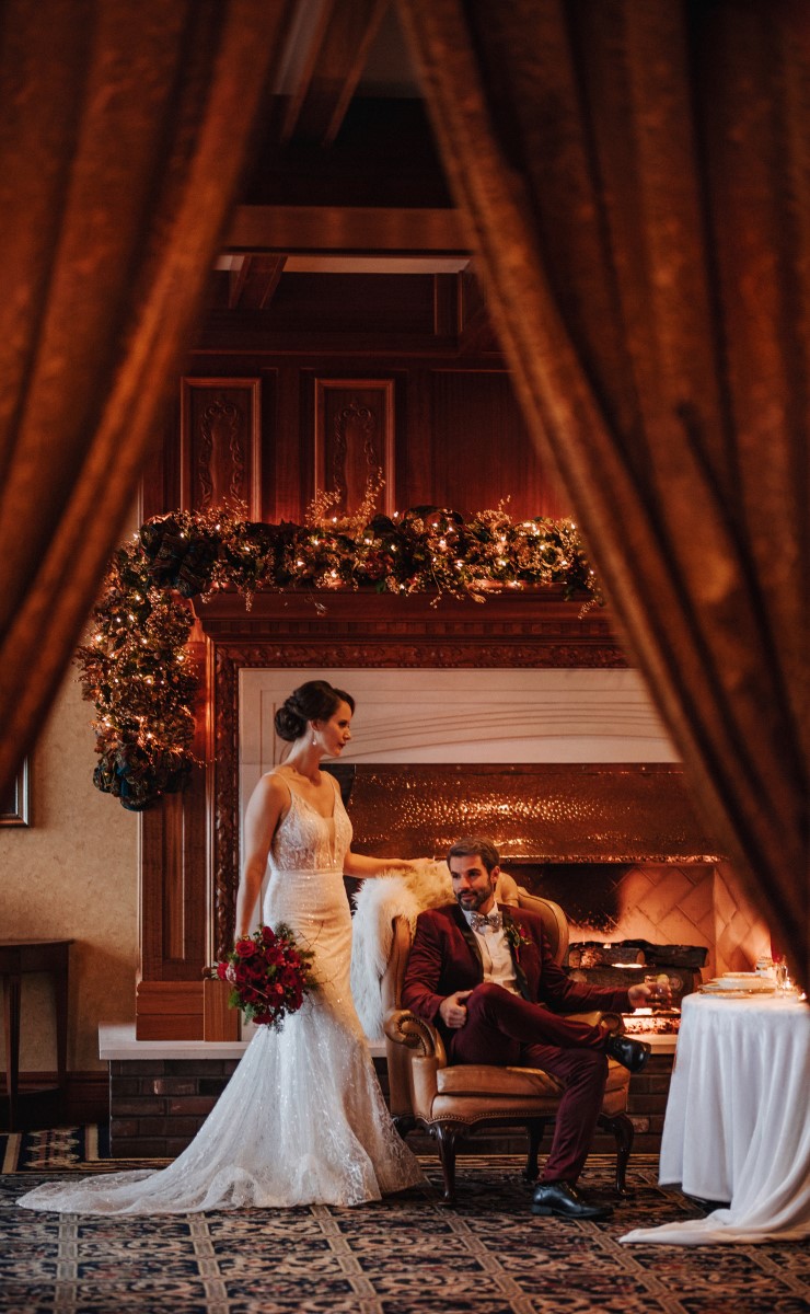 A Glamorous Holiday Wedding Couple at Oak Bay Beach Hotel on Vancouver Island