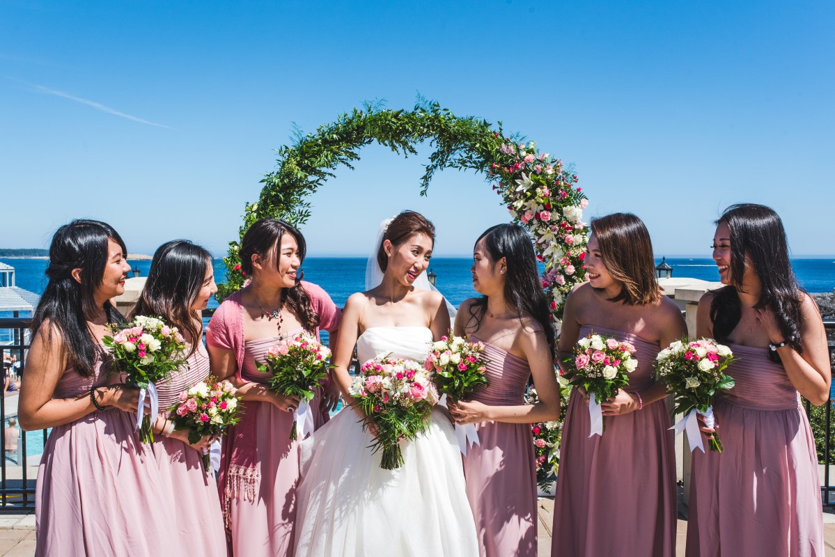 Oak Bay Beach Hotel with Ceremony Arch and Bridemaids