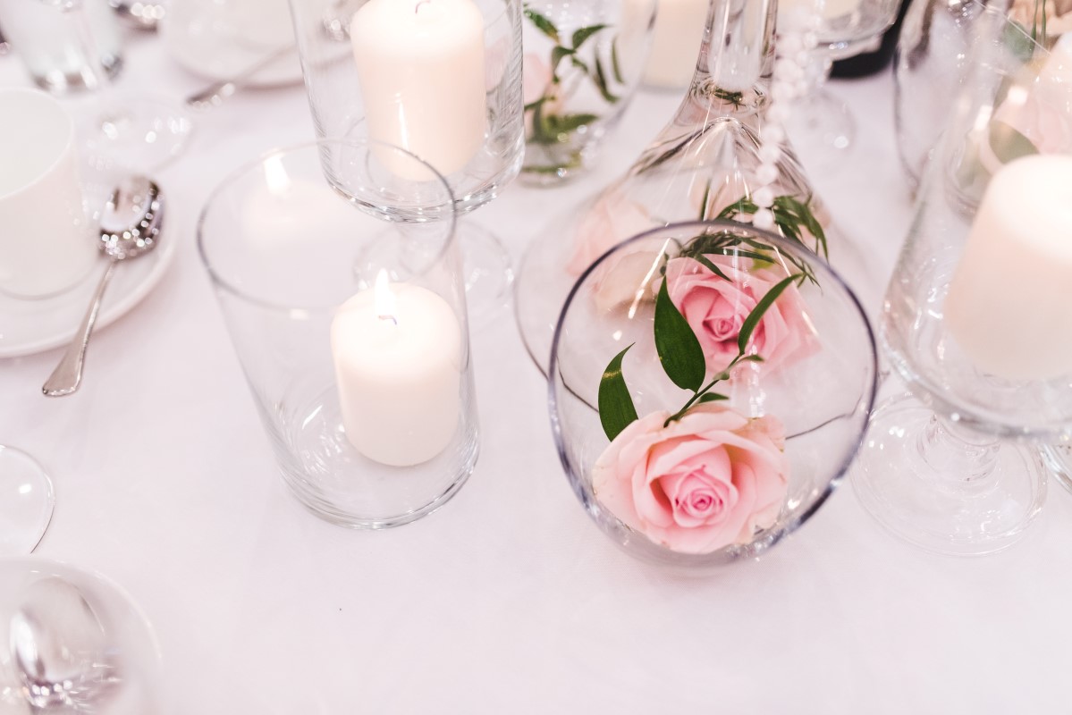 Oak Bay Beach Hotel Wedding Reception Pink Roses in Glass Bubble Decorate Victoria