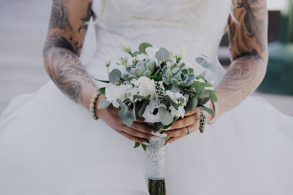 Painters Lodge Bridal Bouquet with Succulents by Creative Evenings of Weddings Campbell River