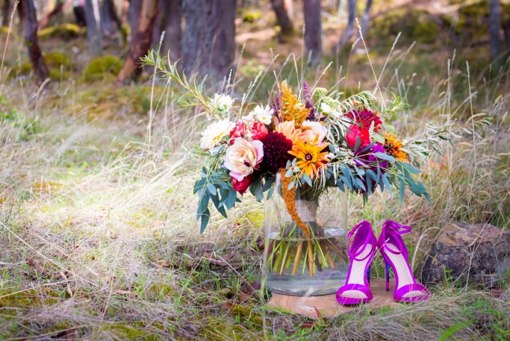 Spanish Style Bridal Bouquet and Purple Shoes Olympic View Golf Course Victoria Wedding Venue