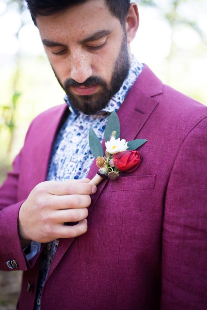 Spanish Style Groom with Purple Jacket Outlooks by Men on Vancouver Island Wedding