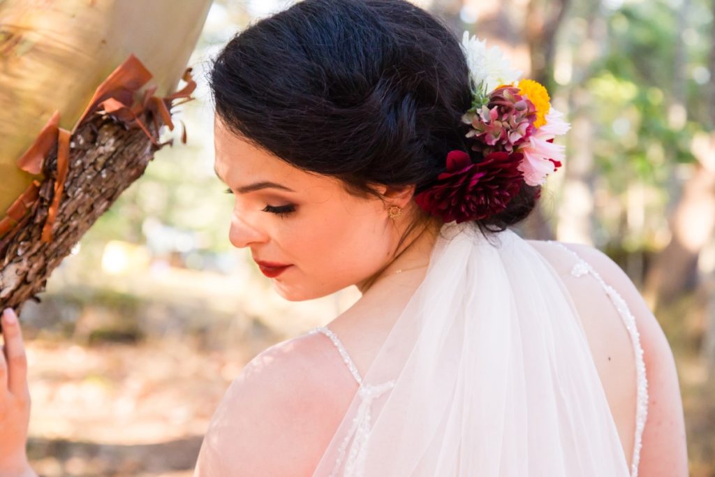 Spanish Style Bridal Hair with Flowers Ashley Osmond Vancouver Island Wedding Magazine