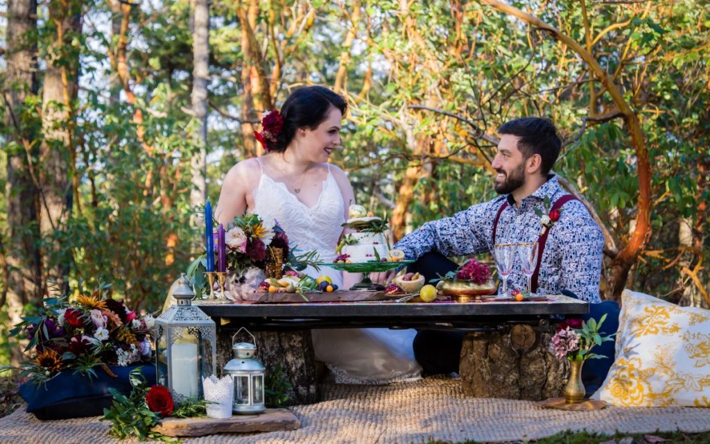 Spanish Style Couple at Outdoor Reception BC Wedding Magazine