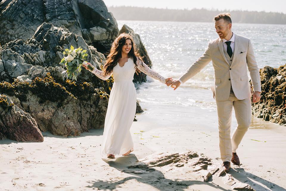 Tofino Elopement Bridal Bouquet by Crab Apple Flowers on Tonquin Beach