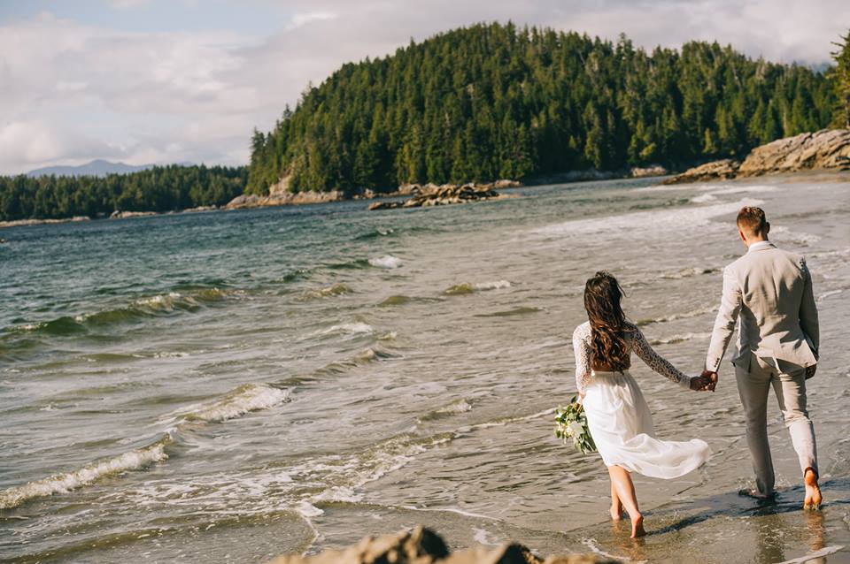 Tofino Elopement Newlyweds on the beach by Wild Coast Love Photography on Vancouver Island