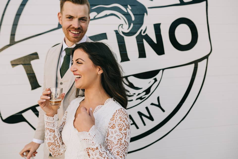 Tofino Elopement enjoying drinks at Tofino Brewing Company Vancouver Island Wedding