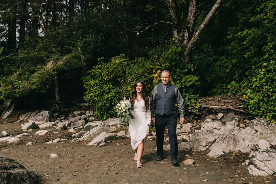 Tofino Elopement Bride Walks to her Ceremony on Vancouver Island